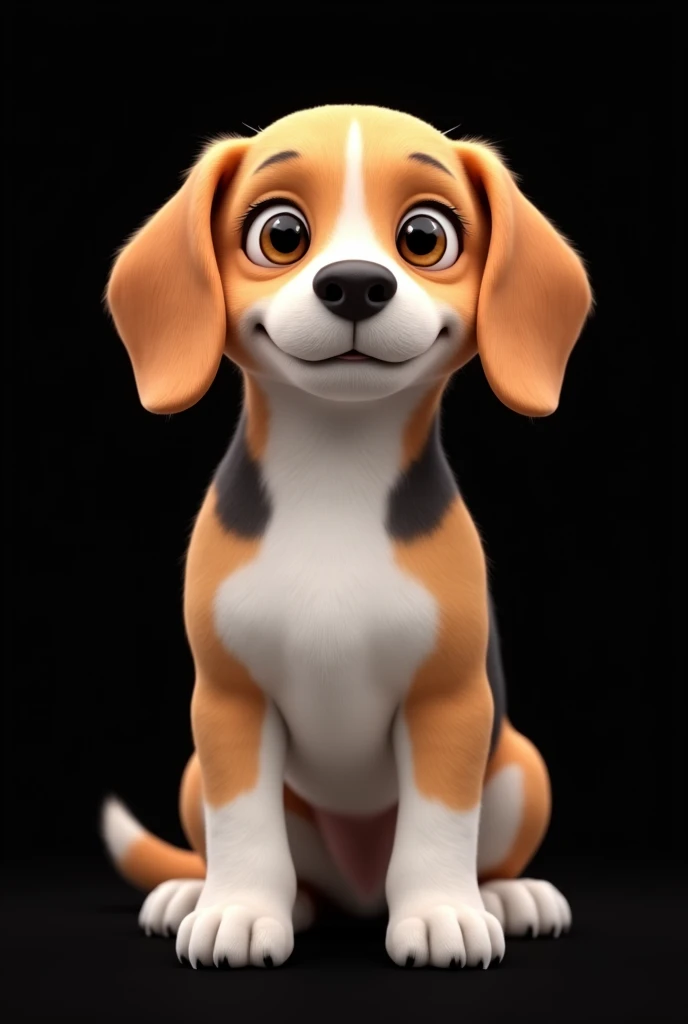cute beagle dog, full body shot, realistic, black background, 8K