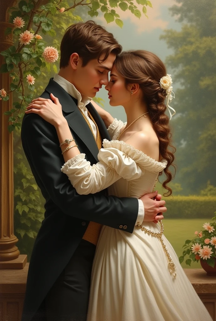 Young man kissing a woman 1800