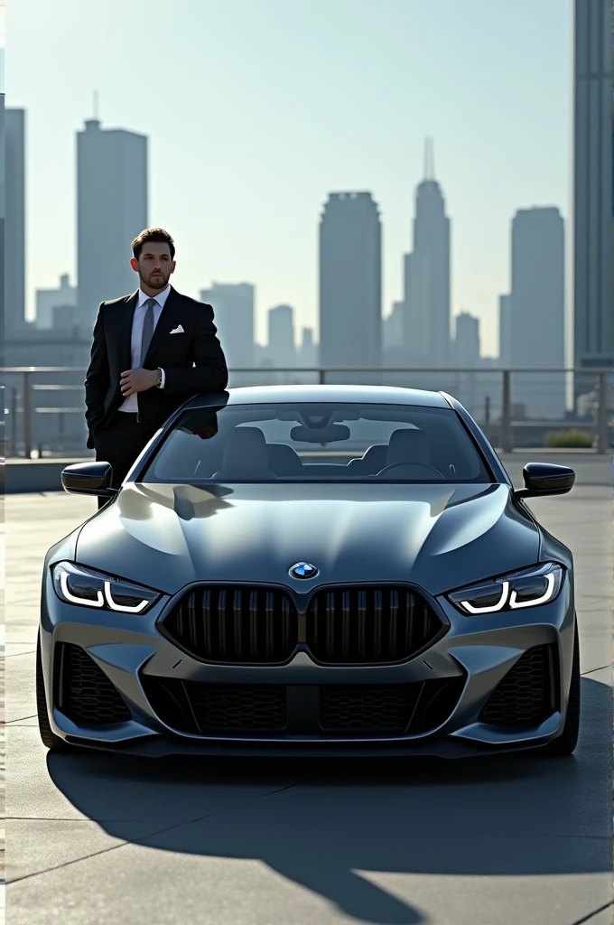 A man stand with is bmw