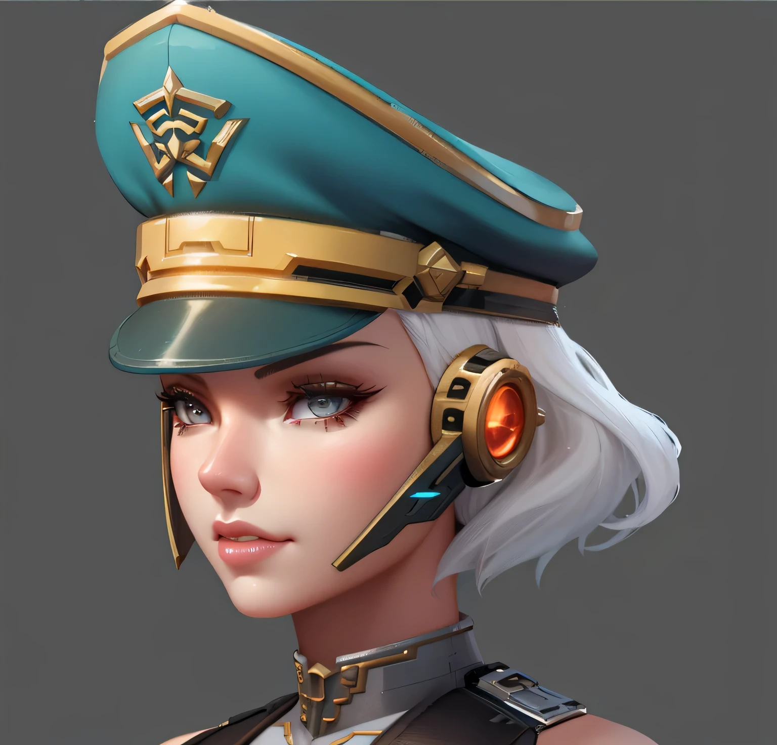 Close-up of a woman wearing a hat and, Close-up characters, Female characters, Mechanized female soldier, very detailed character, Created by senior character artists, Character Close-up, 3D Character Art, high detail iconic character, 2D concept art head macro shot, G Liulian art style, Character Art Close-up, Character Close-up，3D Character Art，Ashe，2。5 D CGI Anime Fantasy Artwork，CGScosiety，Close-up characters，As seen on the Art Station