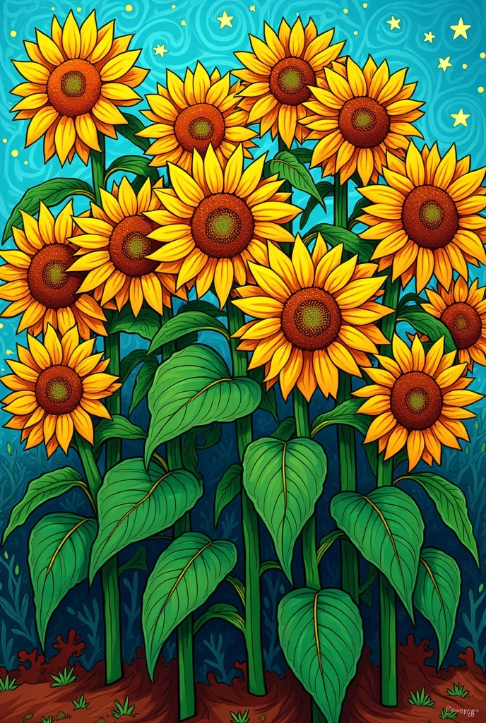 *Reinterpretation of Van Gogh&#39;s painting*: *Twelve Sunflowers* (for coloring)