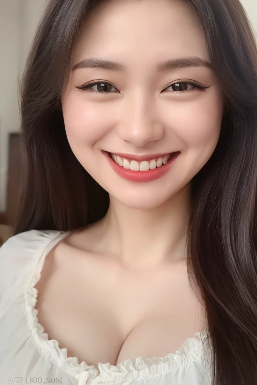 ((Top Quality, 8K, Masterpiece:1.3)), Detailed Woman:1.3,grin smile,(Medium long hair, gigantic Breasts:1.2), Camisole:1.1, Ultra Detailed, Detailed, Eyelids