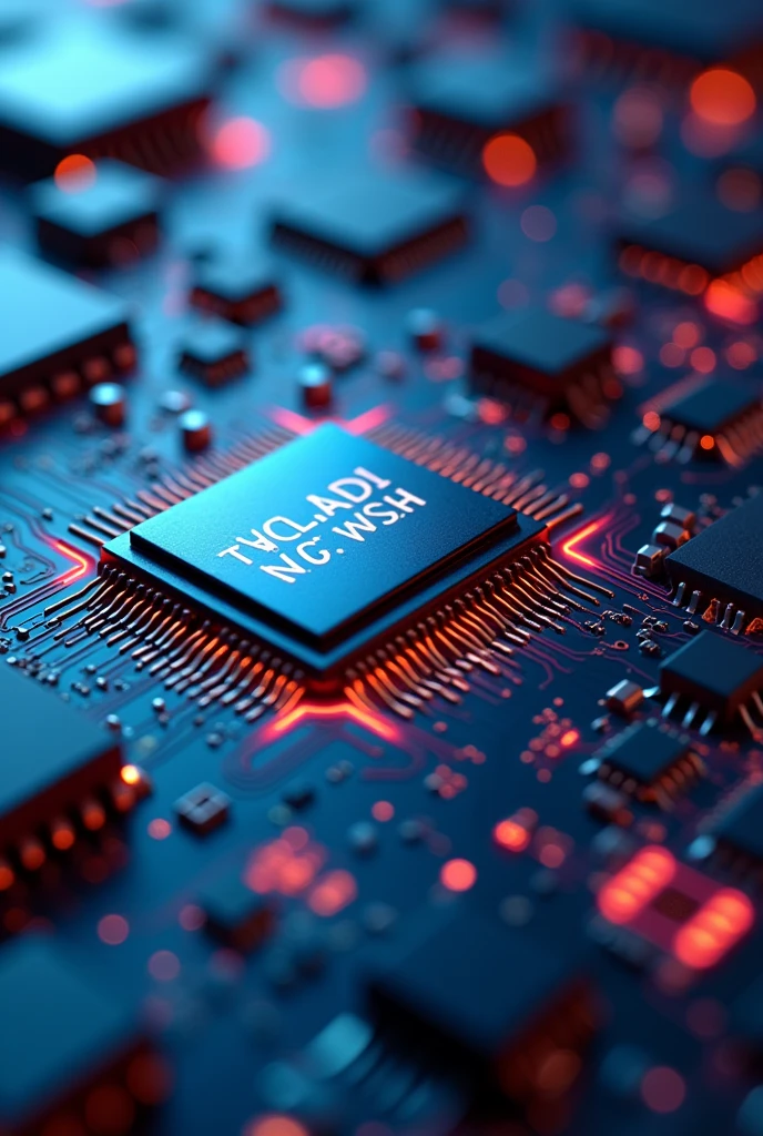 Create a presentation image about the future of electronics, Just put the name and a background image of electronics in Spanish