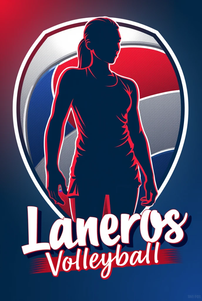 Volleyball shield and logo in blue colors, white and red with mesh and volleyball player that says LLANEROS VOLLEYBALL