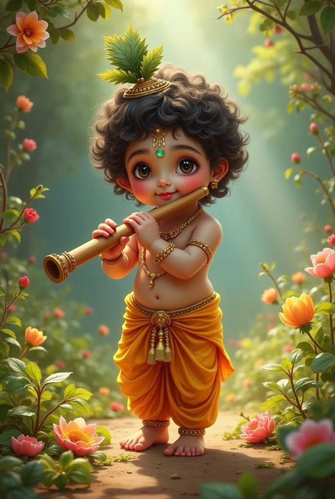 cute Shri Krishna Janmashtami image with a flute 