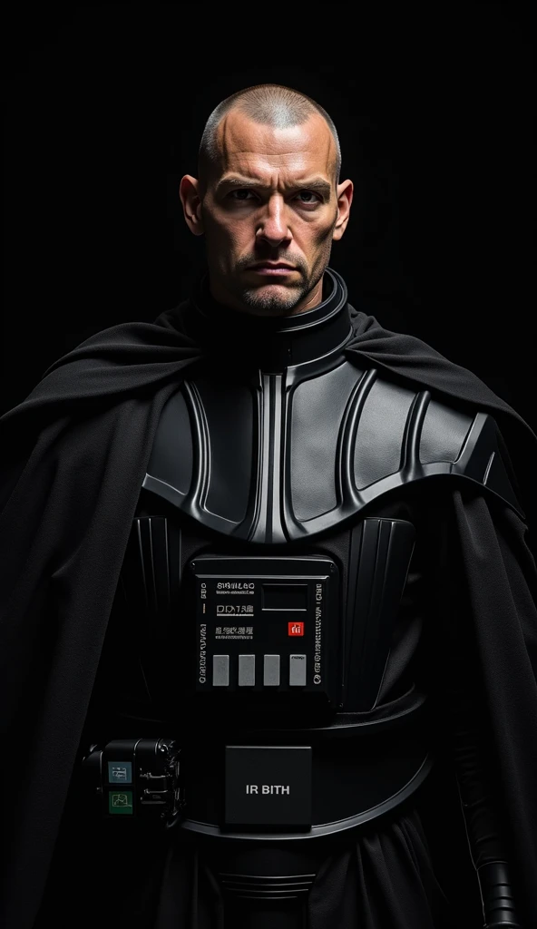 {A hyper-realistic close-up shot of a Lord Sith, capturing the region from his armored chest to the top of his head. The Lord Sith stands with a commanding presence, his face straight and his gaze locked directly into the eyes of the viewer, exuding a serious and intimidating aura. He has a shaved head and appears to be around 23years old, with a strong, well-built physique, the result of years of rigorous training with the masters of the dark Jedi order. His torso is clad in a formidable Sith armor, reminiscent of Darth Vader's, with intricate details and a polished, black finish that reflects the faintest light. The armor accentuates his broad chest and muscular build, adding to his imposing appearance. The setting is enveloped in total darkness, with the Lord Sith emerging from the shadows, creating an atmosphere of mystery and menace. The background is completely black, ensuring that all focus is on the Sith Lord’s intense, unwavering gaze, the contours of his face, and the menacing presence of his armor. The photograph is taken in a cinematic style, using one of the world’s most advanced cameras, ensuring extreme clarity and detail. The lens captures every nuance of the Lord Sith’s expression, the texture and design of his armor, and the strength of his physique. The lighting is carefully controlled, casting a dramatic spotlight on his face and armored chest, while the rest of the scene remains in shadow. The image is rendered in stunning 8K and 4K resolution, with meticulous post-processing to enhance the sharpness, contrast, and depth, delivering a photo with unparalleled clarity and impact.}--ar 4:3 --v 5.1 --q 2 --style hyper-realistic --hd 8k, 4k --details intricate --sharpness extreme --contrast high --lighting dramatic spotlight --atmosphere dark and ominous --background complete darkness --camera hasselblad h6d-400c ms --lens 85mm portrait --iso 50 --shutter_speed 1/200s --focus_highlight Lord Sith's face, expression, and Sith armor --render ultra-de