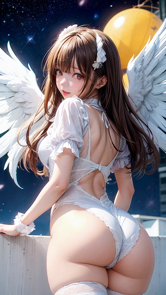 anime girl with angel wings and a big ass, angelic wings on her back, super wide angel, wide angel, ecchi, anime goddess, ecchi anime style, wing, commission for high resolution, | fine detail anime, ahegao, angel girl, anime barbie in white stockings