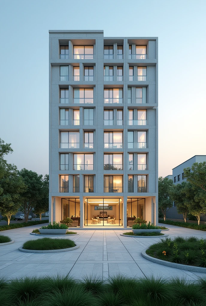 Make an 3d exterior of my hospital that's name is “CuraSafe Residence”

Structure:-

Hospital will be in square shaped
Hospital will have just a single floor 
Hospital will have 14 equal sized rooms on every sides 
