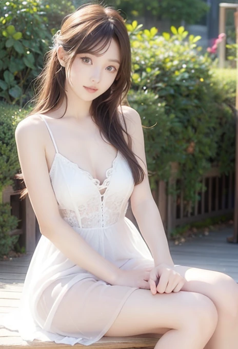 See-through summer dress、No underwear、Woman sitting with legs wide open