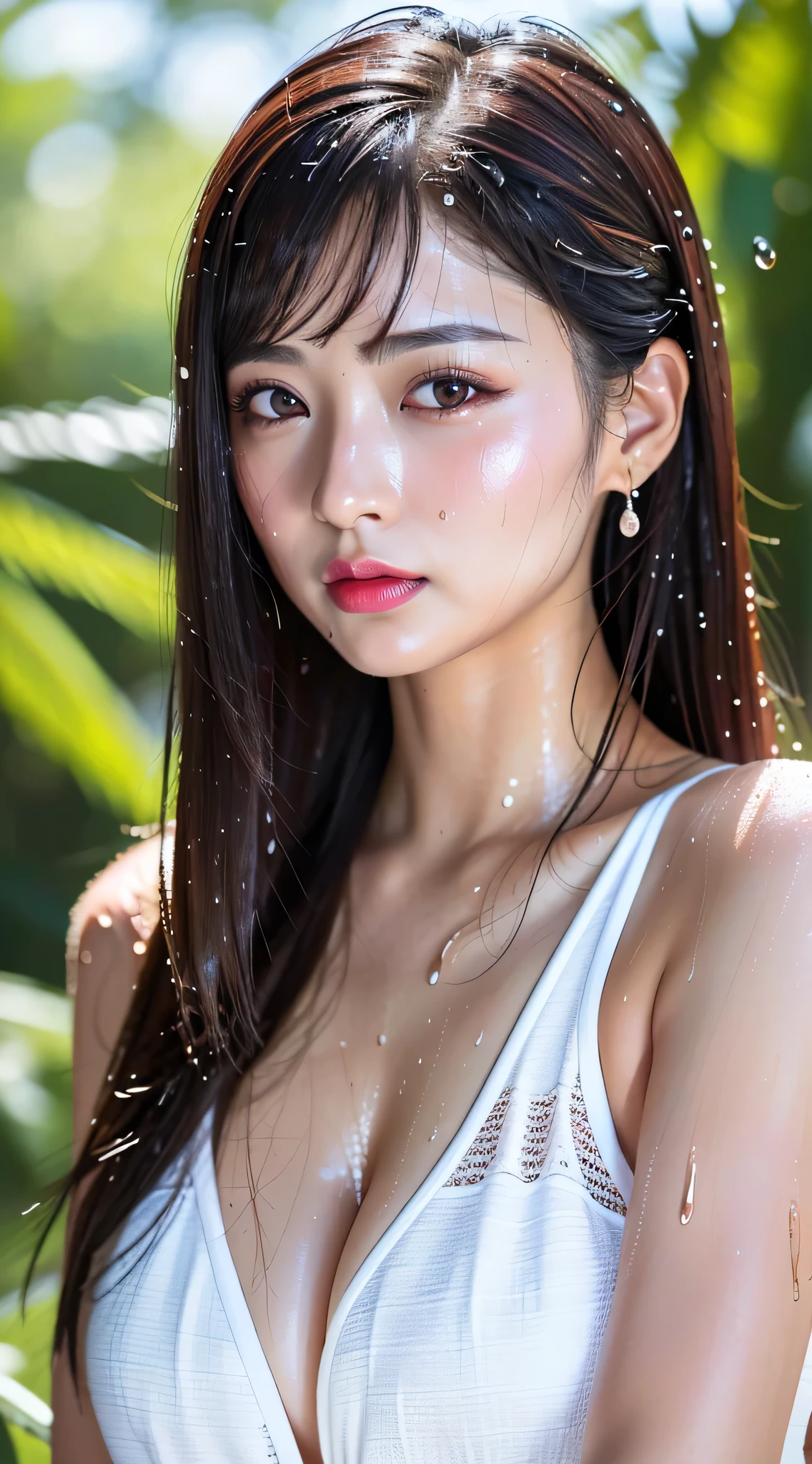 ((masterpiece, Highest quality, High resolution, Photorealistic, RAW Photos, 8k wallpaper)), Very detailed, Look at me and smile、(1 4 Mature Japanese Women:1.1)、(Accurate anatomy:1.1)、 Sexy woman, Detailed face, Beautiful Eyes, bangs, Soft small cleavage、(Sweaty nude body:1.4)、(Hair drenched in sweat:1.2)、(Ultra-fine realistic sweat:1.2)、(Perfectly recreates the texture of wet hair:1.2)、hyperpyrexia、Red face、Blushed、Hot face、(Recreates the texture and shine of real wet hair:1.2)、(Wet hair sticking to the skin:1.2)、(Wet textured shiny hair:1.2)、Very long wet hair、(Sweaty skin:1.2)、(汗でMoisturized Glowing Skin:1.1)、(Moisturized Glowing Skin:1.2)、Perfect Makeup、Long eyelashes、Bright red lipstick、Plump beautiful lips, Beautiful and shining lips、(Woman close up'Face:1.5)、(Blurred luxury love hotel bedroom:1.1)、(Warm and romantic lighting:1.1), (Calm colors:1.1)、Fascinating、Overflowing with sexiness、Ultra-high definition beauty face、Ultra HD Hair、Ultra-high definition sparkling eyes、(Ultra-high resolution perfect beautiful teeth:1.1)、(Transparent, accurate and beautiful teeth:1.1)、(Ultra-high resolution glossy skin:1.1)、Ultra high resolution glossy lips、Lustrous and bright lips,((The most beautiful mother in Japan))、((Very sexy))((A mother famous for her strict sex education))((Too sexy mom))、((Huge breasts that are a little saggy))、((Very soft breasts))、((long, fluffy, Beautiful black hair(Long hair at night:1.45))), ((Wearing a lewd shiny micro bikini))((Very perfect body))、((A cool face with a pure and sexy expression))、((A motherly face))、((Sweaty body))((Sexy eyes with tears))、((Sexy warehouse interior))、((Background with a luxury king-size double bed))((Everything about her oozes sexiness))、((Her skin gets oily when she sweats、She's glistening.))、((Realistic mommy boobs))、((Sweaty, Glowing Skin))、((Super sexy body))((Very sexy photo))、((White liquid is running down her cleavage))、、((plump))((Breasts that make you want to suck on them))、((Very embarrassed, Staring at the camera with a very confused look))、((The shape of the female genitalia is clearly visible))、((Random glamour model poses))、((((Extremely accurate anatomy))))