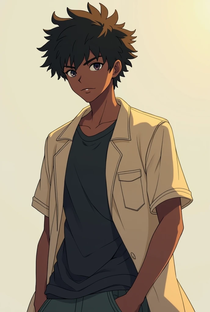 Image of the character Sosuke Shima from the anime Skip An Loafer if he had black skin