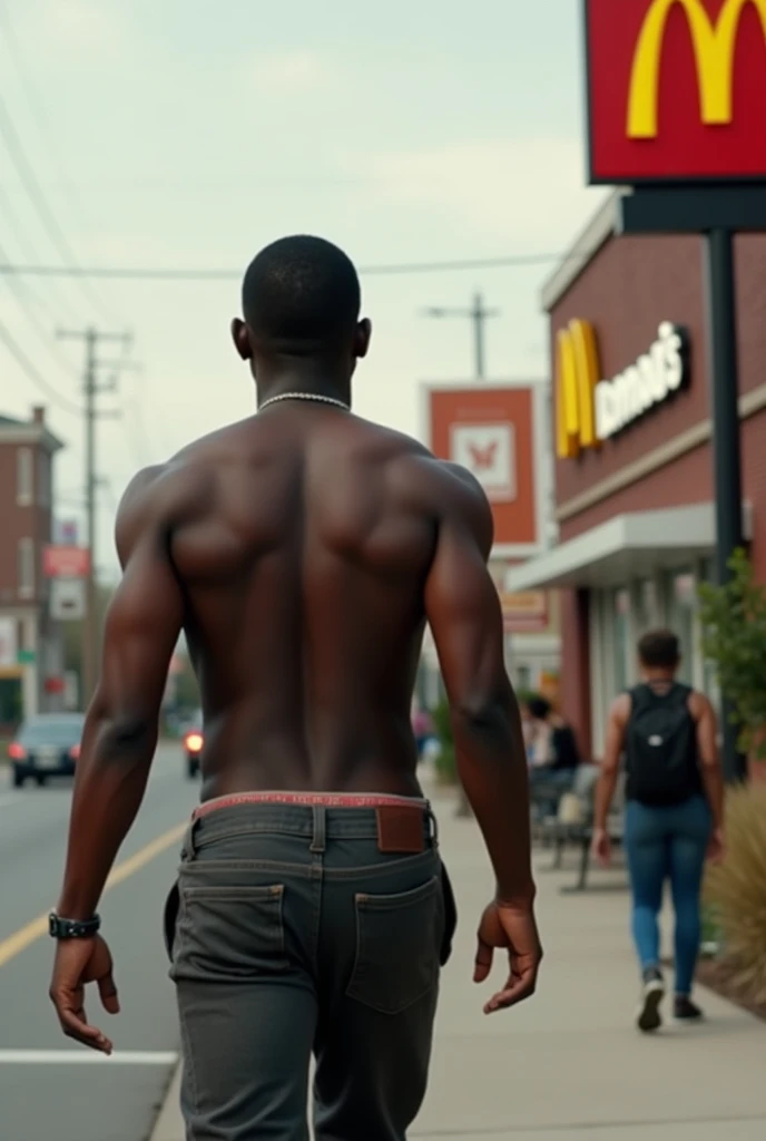 black guy walking to mcdonald’s with his big old cock out for everyone to see