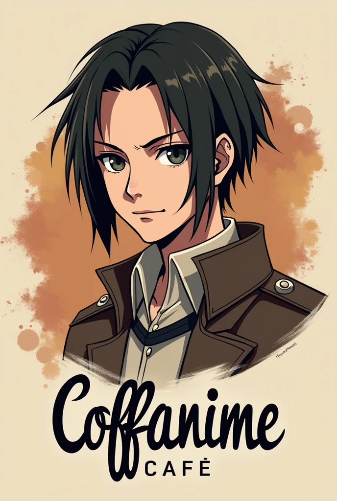 I want a logo for an anime themed cafe , THE COFFEE SHOP IS CALLED "COFFANIME" , It would be great if Levi Ackerman appeared. 

