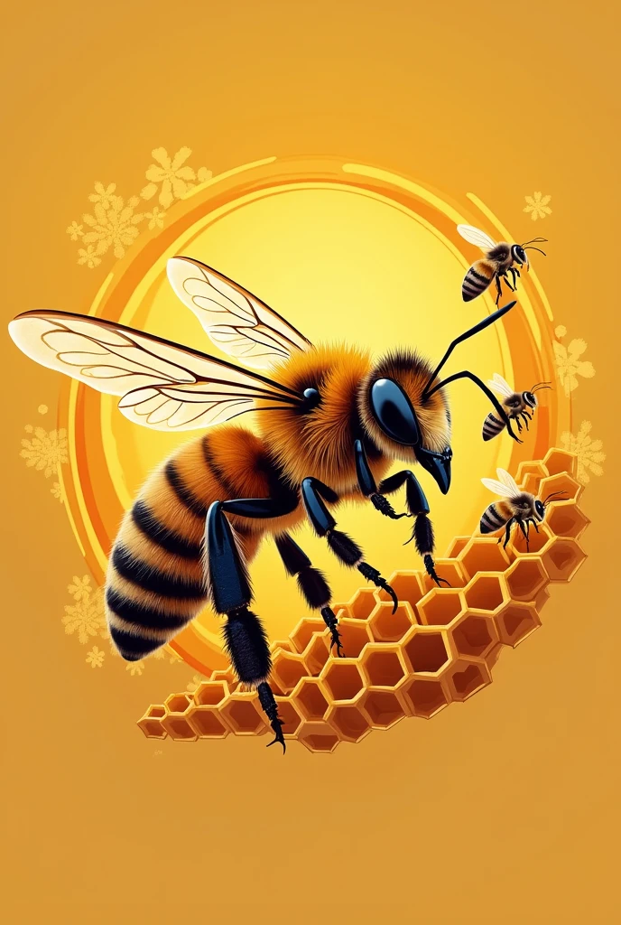 Bee with a beehive background for advertising logo
