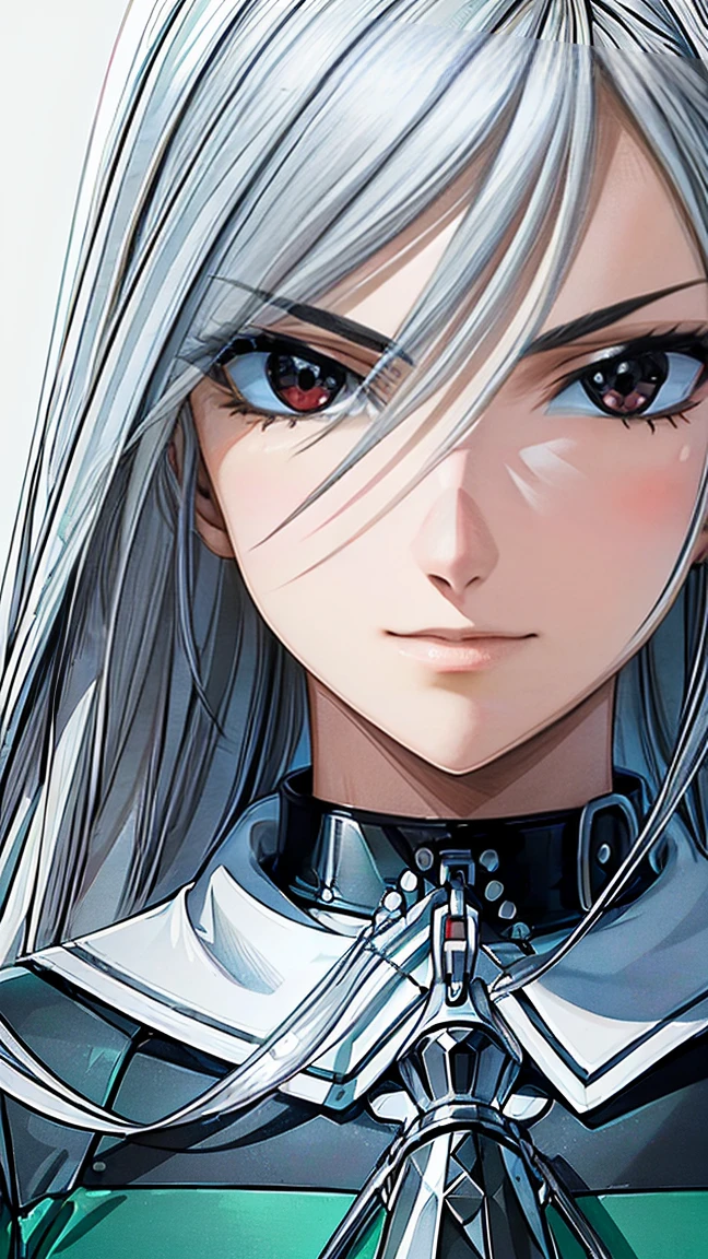 Expressive and Captiv(masterpiece, Highest quality, Very detailed, High resolution, figure:0.8), Very detailed wallpaper, Official Art, wonderful, Attention to detail, Very detailed, Very detailed 8k wallpaper, Light silver hair, (bright Red eyes with elongated pupils), (White Background: 1.3), (One person, alone), sexy,Perfect Anatomy,Beautiful Face, Provocative, school uniform, gray skirt, (((lower body, cowboy shot))), (green blazer, Brown skirt with black square pattern), perfect eyes, perfect face, clear eyes, shiny eyes, light eyes extremely ultra detailed beautiful face, cleavage, collar, open collar, symmetrical eyes, deep detailed eyes, even eyes, photo of perfecteyes eyes, perfecteyes eyes, Expressive and Captivating Eyes, slant eyes, sharp eyes, fearless face, adult face, Highly detailed and expressive eyes, Realistic eye textures and reflections, Vivid eye colors with intricate iris patterns, Sharp focus on eye highlights and shadows, Beautifully rendered eye anatomy, Emotionally captivating eyes with depth, Natural eye shapes and proportions, Detailed eyelashes and eyebrows, sharp face, 