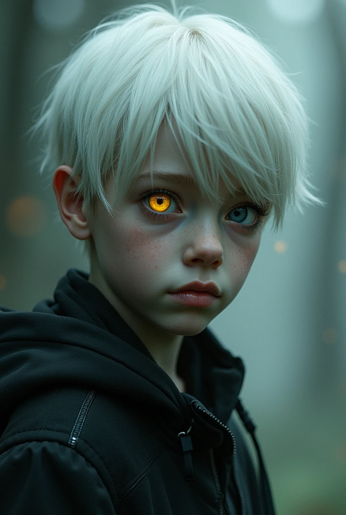  boy, with white hair, yellow eye