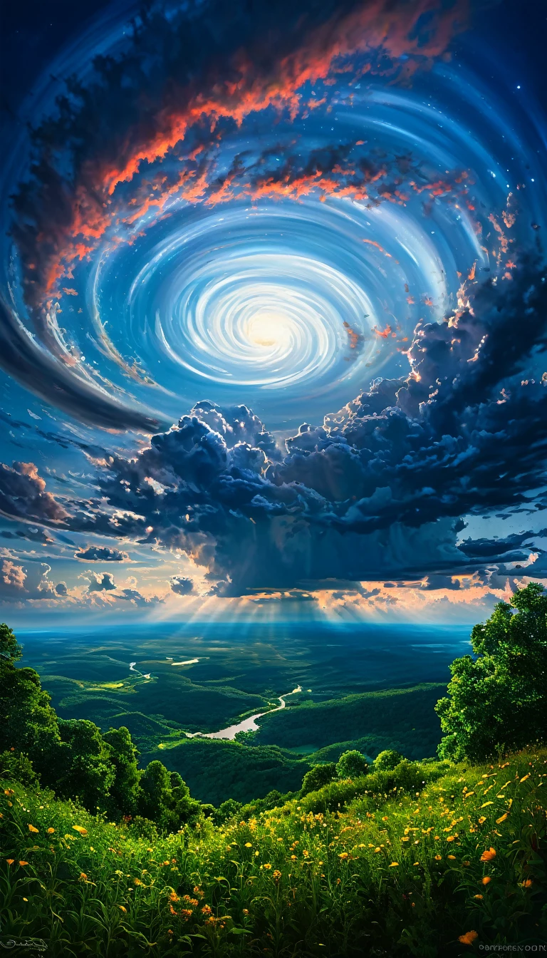 summer sky,photorrealistic,highly realistic,extremely details,stunningly lifelike,high contrast realism,high saturation realism,swirly vibrant colors,dramatic lighting,captivating landscape,compelling narrative,atmospheric scene,Mesmerizing visuals,details Intricate,strong emotions,beleza celestial,dream world
