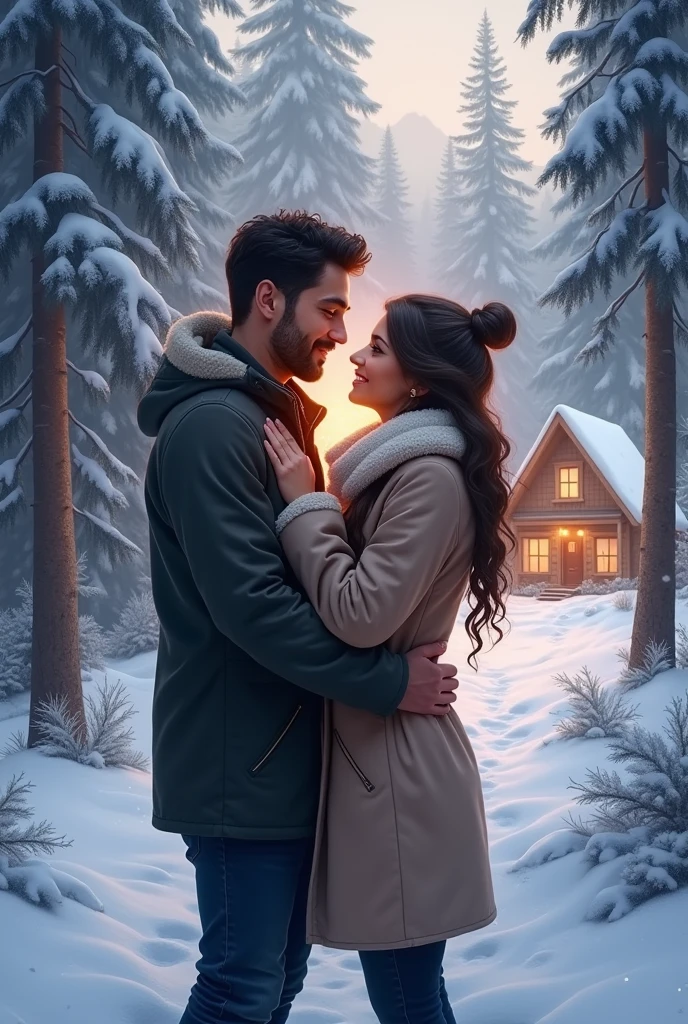 Make a book cover for a destiny mapped out by a man inspired by Can Yaman and his wife Antonia Gentry interracial them in the snow at Christmas time