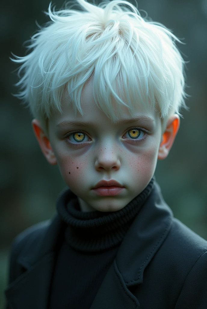  boy, with white hair, slightly yellow eyes