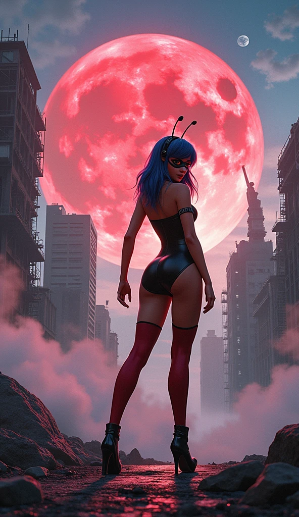 (rear view, backside view),ladybug in the animated animated movie, extremely detailed artgerm,( ladybug:1.4) , (domino mask:1.4), (fondo ciudad destroyed apocalypse Tokio cyberpunk :1.4), cutesexyrobutts, tracer in a skintight dress, (ladybug as a monster:1.4) , full body close-up shot, rendered in sfm, ,(Fondo de ruinas de mazmorra en ruinas Tokio cyberpunk :1.4 ), (iluminación cinematográfica :1.4), (fondo piedras grandes :1.4), (tiene un hermoso culo :1.4), (pose americano :1.4), high quality, (RAW photo, best quality), (realistic, photorealistic: 1.4), (extremely delicate and beautiful: 1.4), amazing, fine details, masterpiece, ultra detailed, high resolution, best illustration, best shadow, intricate, ( extremely intricate: 1.2), (exquisitely detailed skin), cinematic light, perfect anatomy, (cool color: 1.4), sharp focus, 8k UHD, DSLR, (Fujifilm XT3),(fondo ciudad Tokio cyberpunk :1.4), (a giant psychedelic colored mist covering and enveloping the body of a sexy:1.4), (colores brillantes :1.4),( 4D), (pose americano :1.4), (ladybug V2.1), (ladybug:1.5), (anatomía perfecta detallado :1.4),( pose medio cuerpo :1.4)