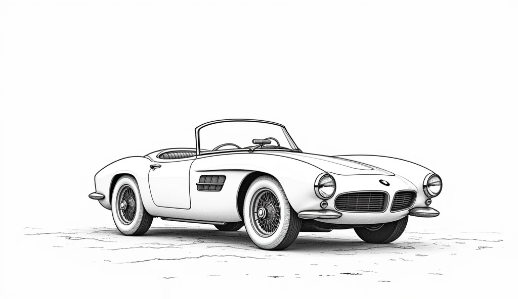 create a image of a BMW 507 car Country of Origin: Germany Brand: BMW Model: 507,classic run without hood Year of Creation: 1956, for coloring book, 
black and white coloring book