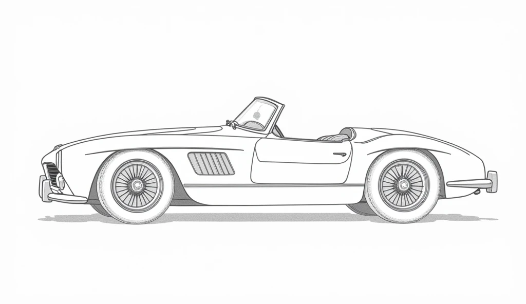 create a image of a BMW 507 car Country of Origin: Germany Brand: BMW Model: 507,classic run without hood Year of Creation: 1956, for coloring book,
black and white coloring book