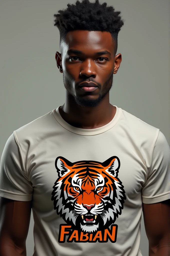 In a shirt, Tiger logo with the name Fabian