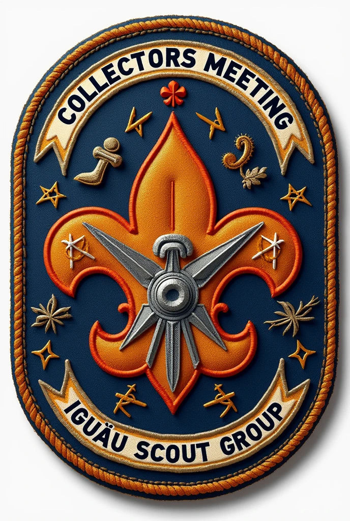 A patch with symbols that refer to a scout museum, at the top the inscription "1 collectors meeting", below iguaçu scout group 