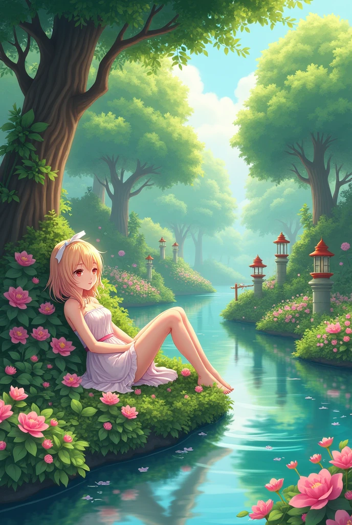 Background garden and relex anime girl
