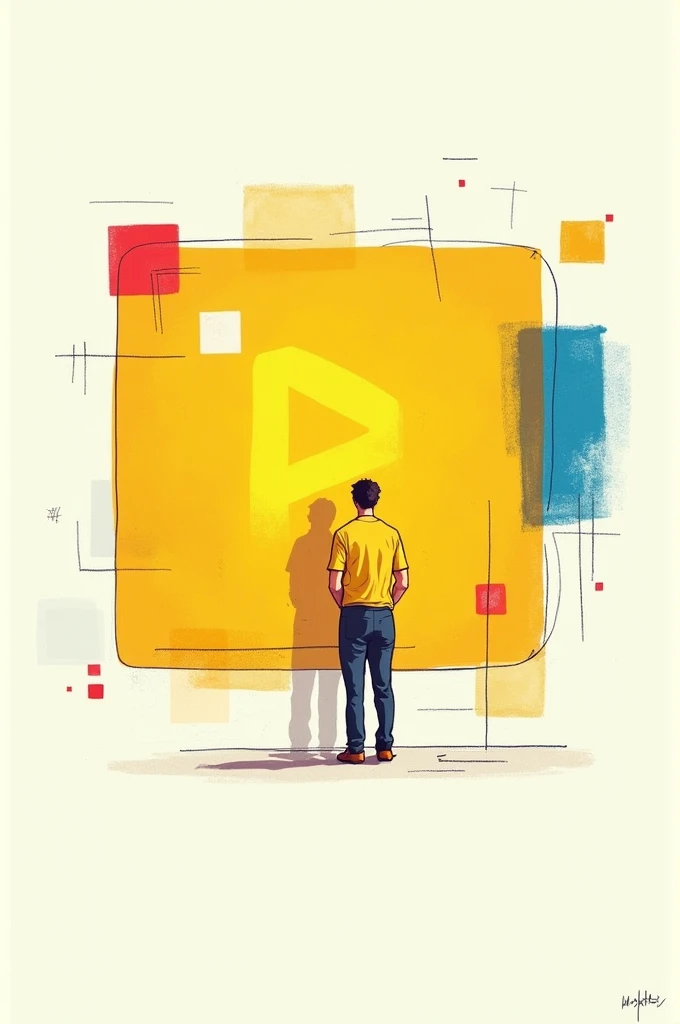 Sketch of a yellow company with red and small blue