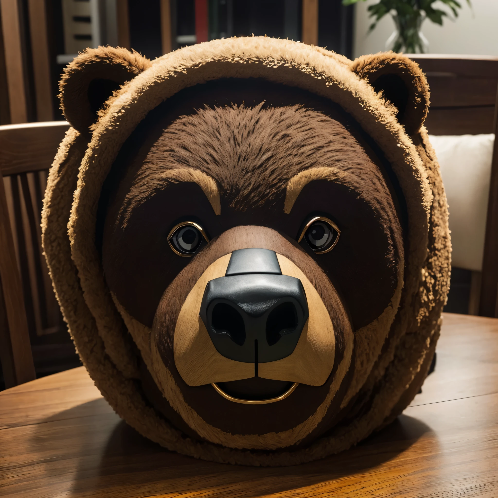 (masterpiece, best quality), best resolution, bear mask on a table