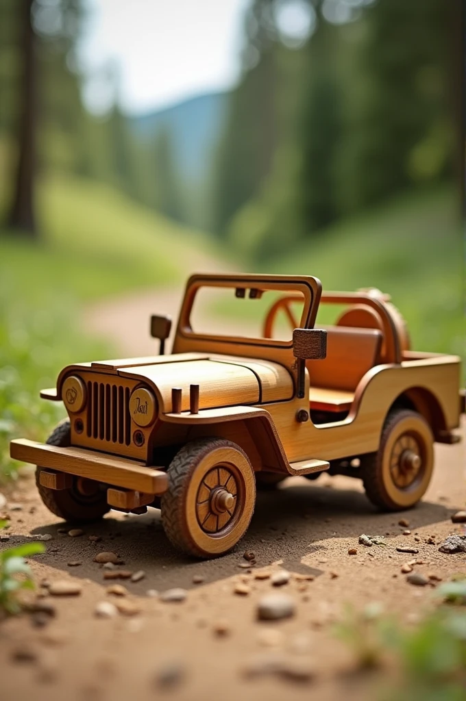 Make a drawing of a miniature wooden jeep with measurements for me to make at home 