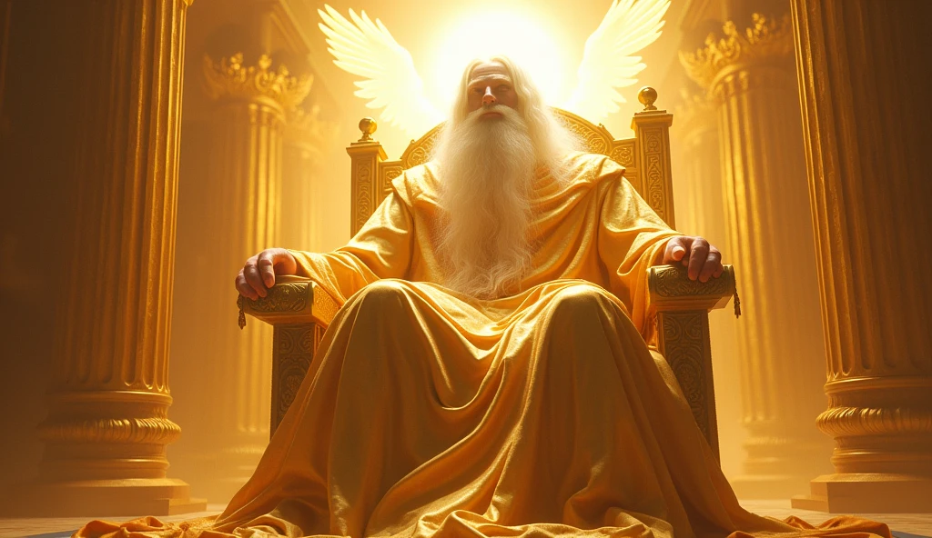 Generate images of God who is gigantic, vast, with long white, in a white robe of His firary golden Thrown of light. Cover his face with White light and put him on a large firy gold throne surrounded by 24 elders and angel of Cherubim having 6wings, two wings to covering their feet, two wings to cover their face, and two to fly and Seraphim having 6 wings, and four faces, the face of a man, an eagle, an Bull and a Lion. They are around God's thrown. God is vast, 32K UHD, Style Raw, detailed, masterpiece, realistic, your golden sign written "king of kings , Lord of Lords " Its resplendent light capable of blinding any vision, God doesn't have wings.other thrones with ancient beings on them