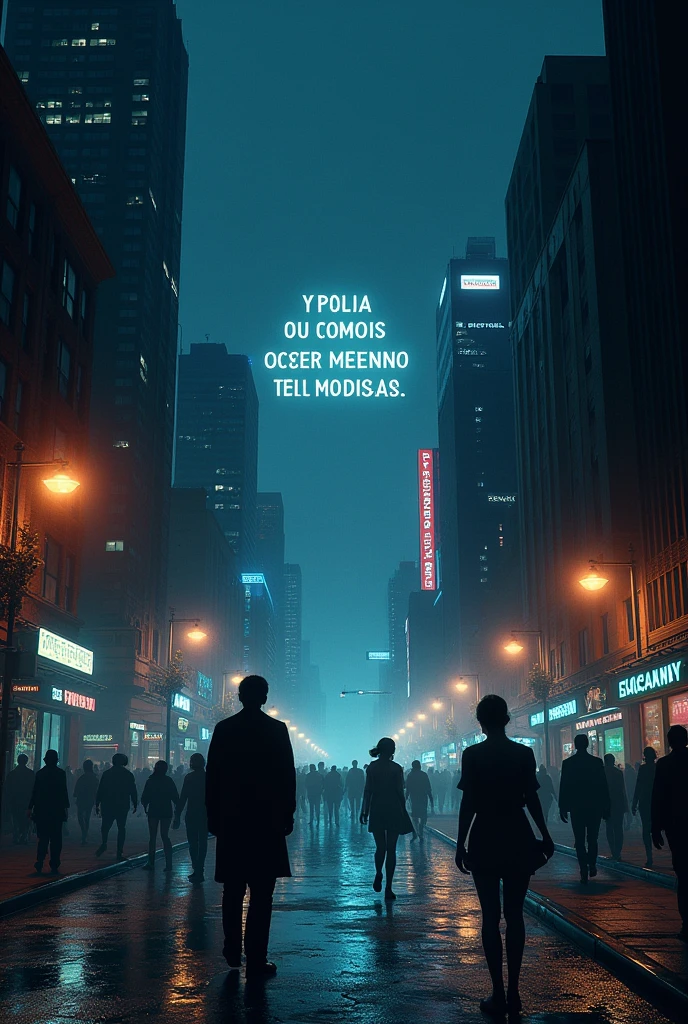 Image of an urban landscape at night with the following written on it in Spanish: People think you are hateful, What I am is pitiful