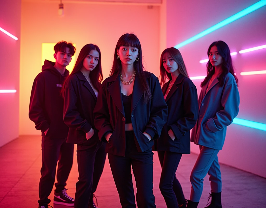 新しいコンセプトアルバムの写真of撮っています. 「Group concept photo」of、～Please create it in the style of。 "Feel My Rhythm"