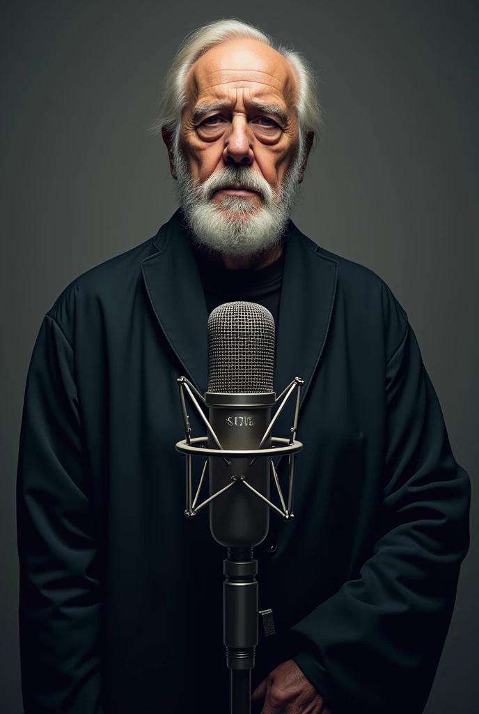 Make me a cover that says "Wisdom at the Microphone" and a microphone