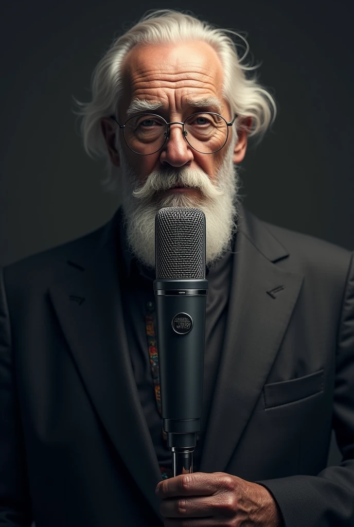 Make me a cover that says "Wisdom at the Microphone" and a microphone