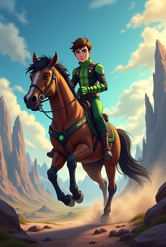 Ben 10 riding a horse