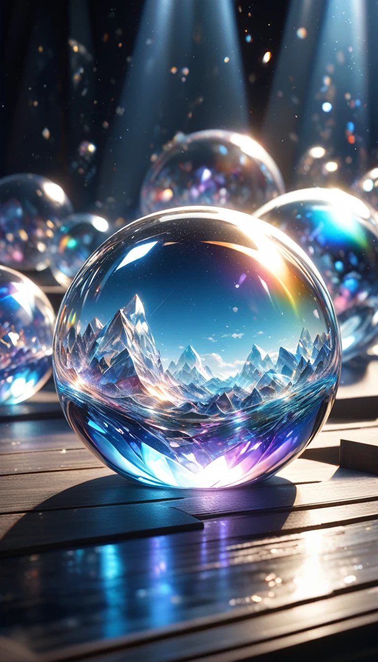 Night View Theme, Black canvas, 透明でShineハート形の結晶が降る, Transparent holographic reflection, (Highest quality,4K,8k,High resolution,masterpiece:1.2),Very detailed,(Realistic,photoRealistic,photo-Realistic:1.37),Very detailed, Complex, hyperRealistic, Cinema Lighting, Dramatic lighting, Volumetric lighting, 3D Depth, Crystal-like texture, Glass-like surface, Mysterious, dream-like, Mysterious, Otherworldly, Magic, Shine, Sparkling, Refract, Iridescent, translucent, bright, Shine