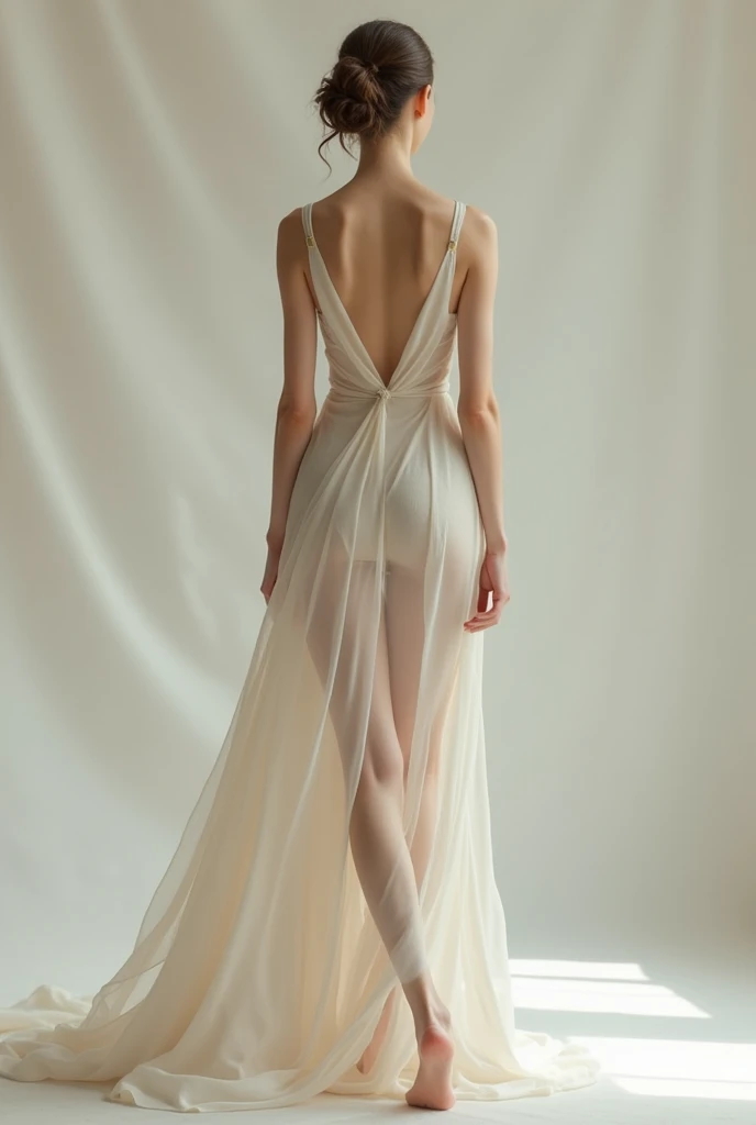 slim tall girl’s body with little muscles In a dress