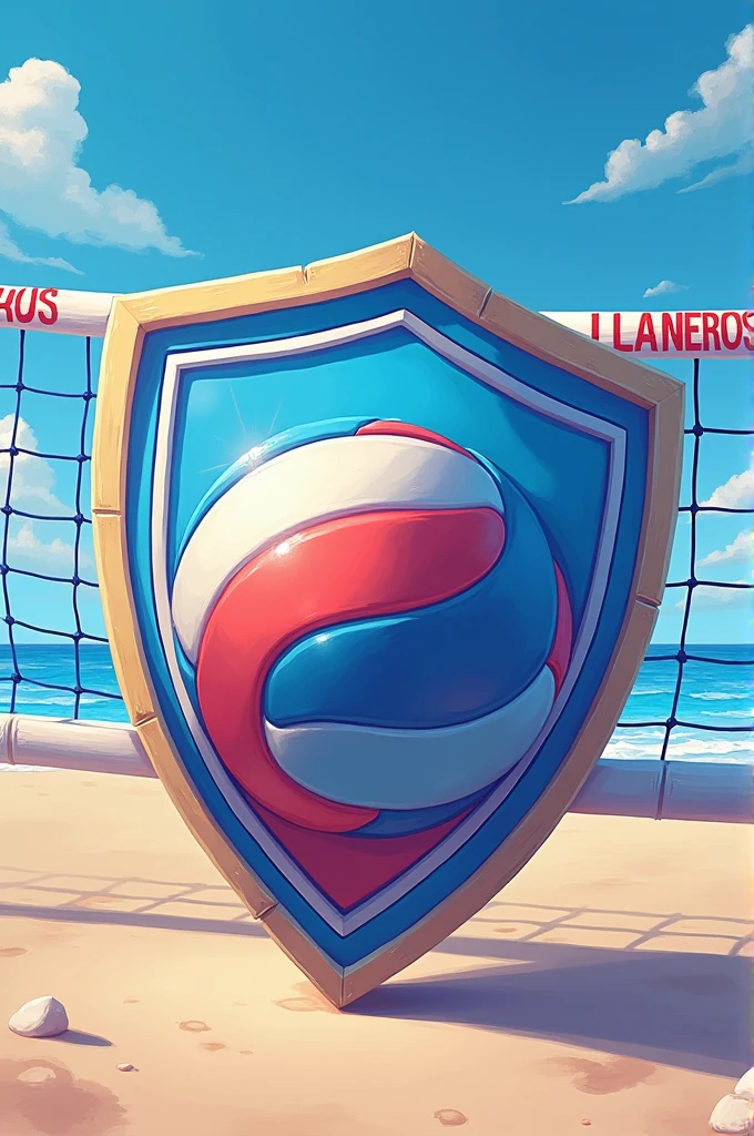 Shield ball volleyball net blue white red that says LLANEROS