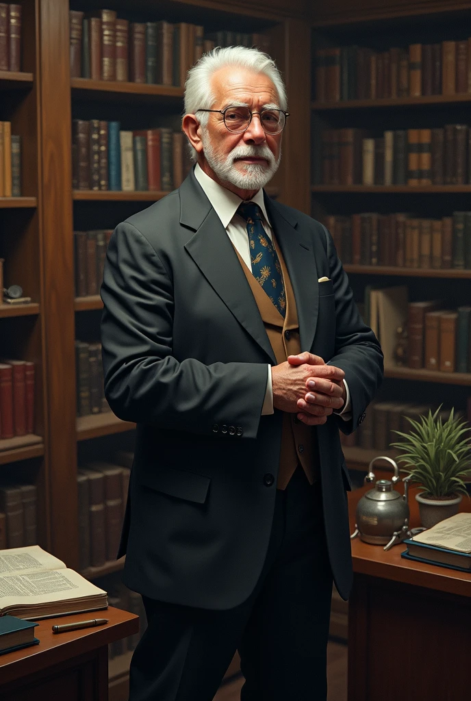A tall man, White hair, Professor of Physics