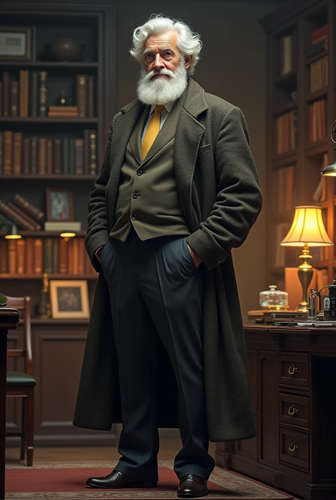 A tall man, White hair, Professor of Physics, sem beard