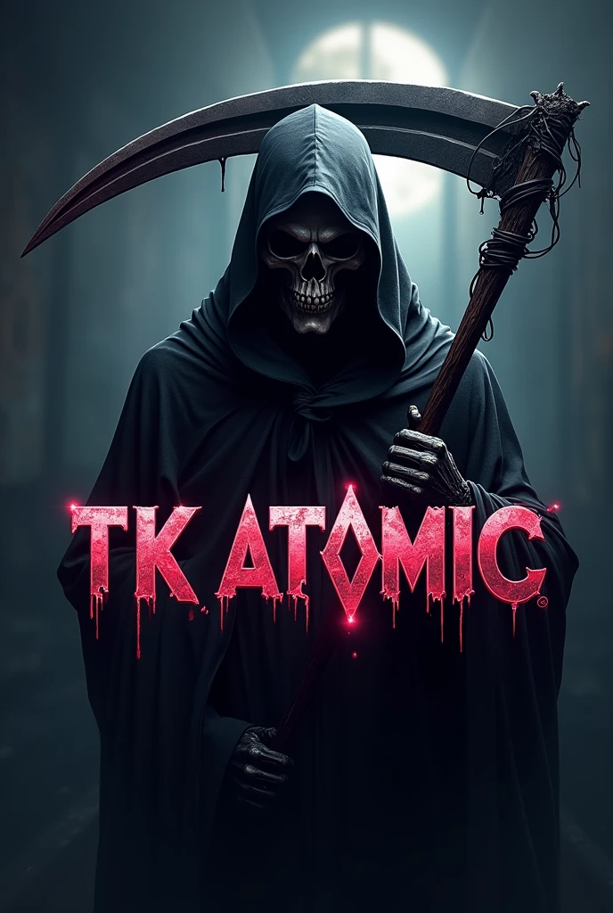 Gamer logo with the name TK ATOMIC and a grim reaper in the background