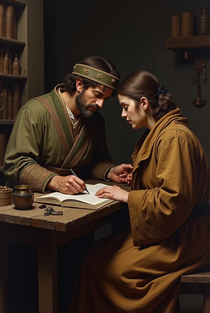 ophthalmologist working with a blind patient. middle Ages