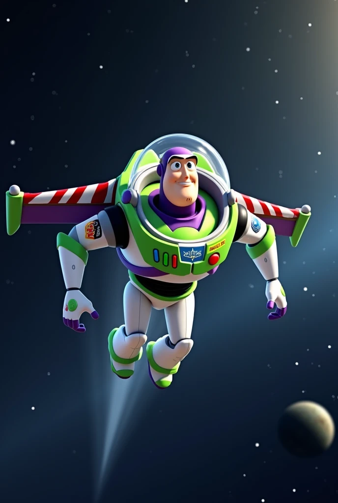 Buzz Lightyear flying in space