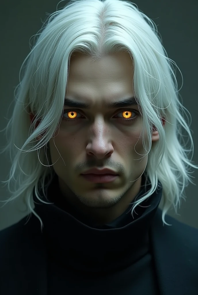  male, with medium white hair, yellow  eyes