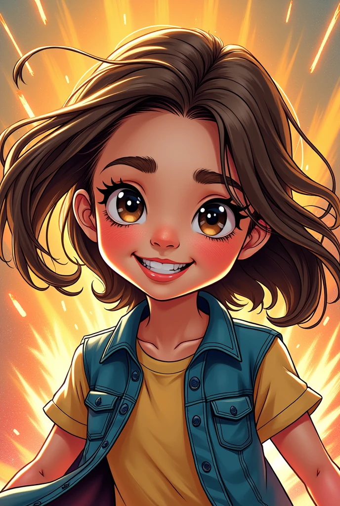A cute brown-haired girl in the style of Marvel comics