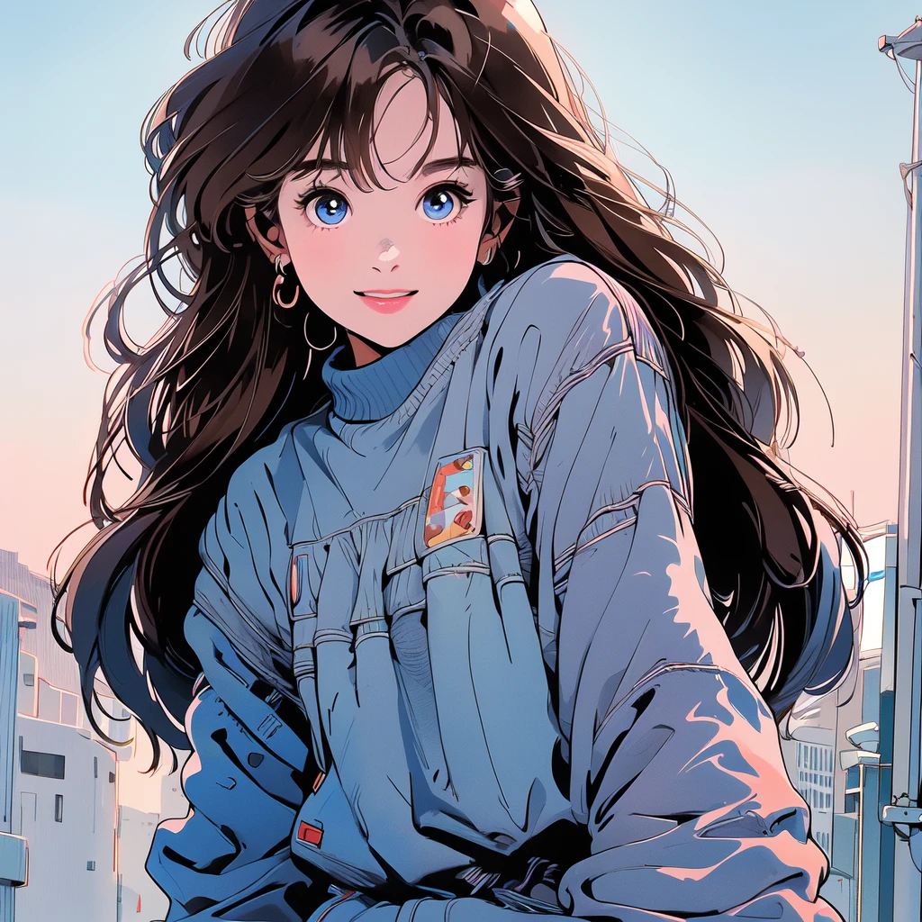 Woman Alone、Femaleで映る、whole body、Female、Upper Body、One pretty woman、4K、White short-sleeved sweater、Female Solo、pedestrian crossing、signal machine、intersection、Complex background、Detailed Hair、smile、blue eyes、Light Brown Hair、One female、One female、One female、