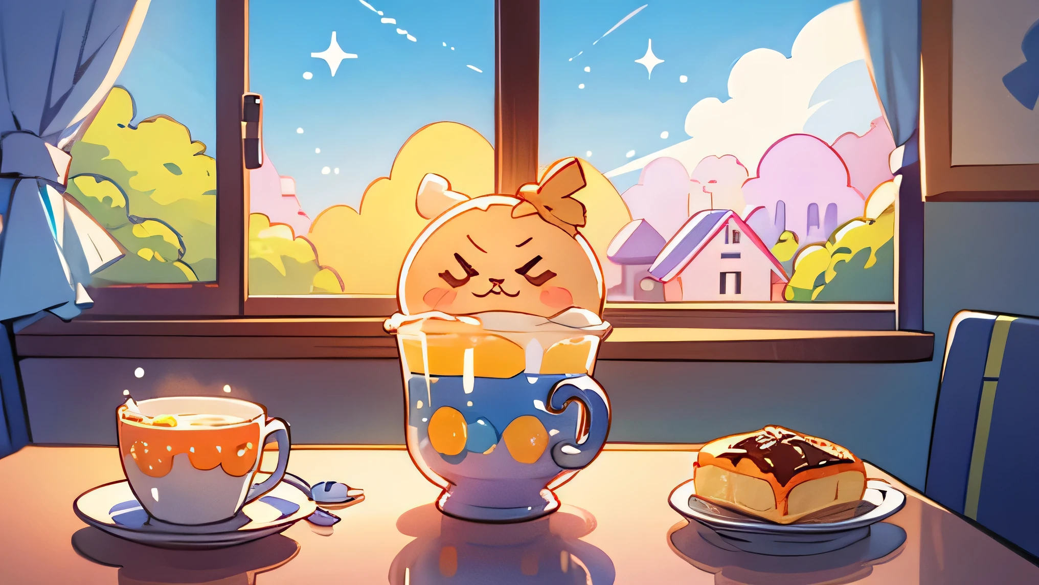 Pixel dots、cute、breakfast、window